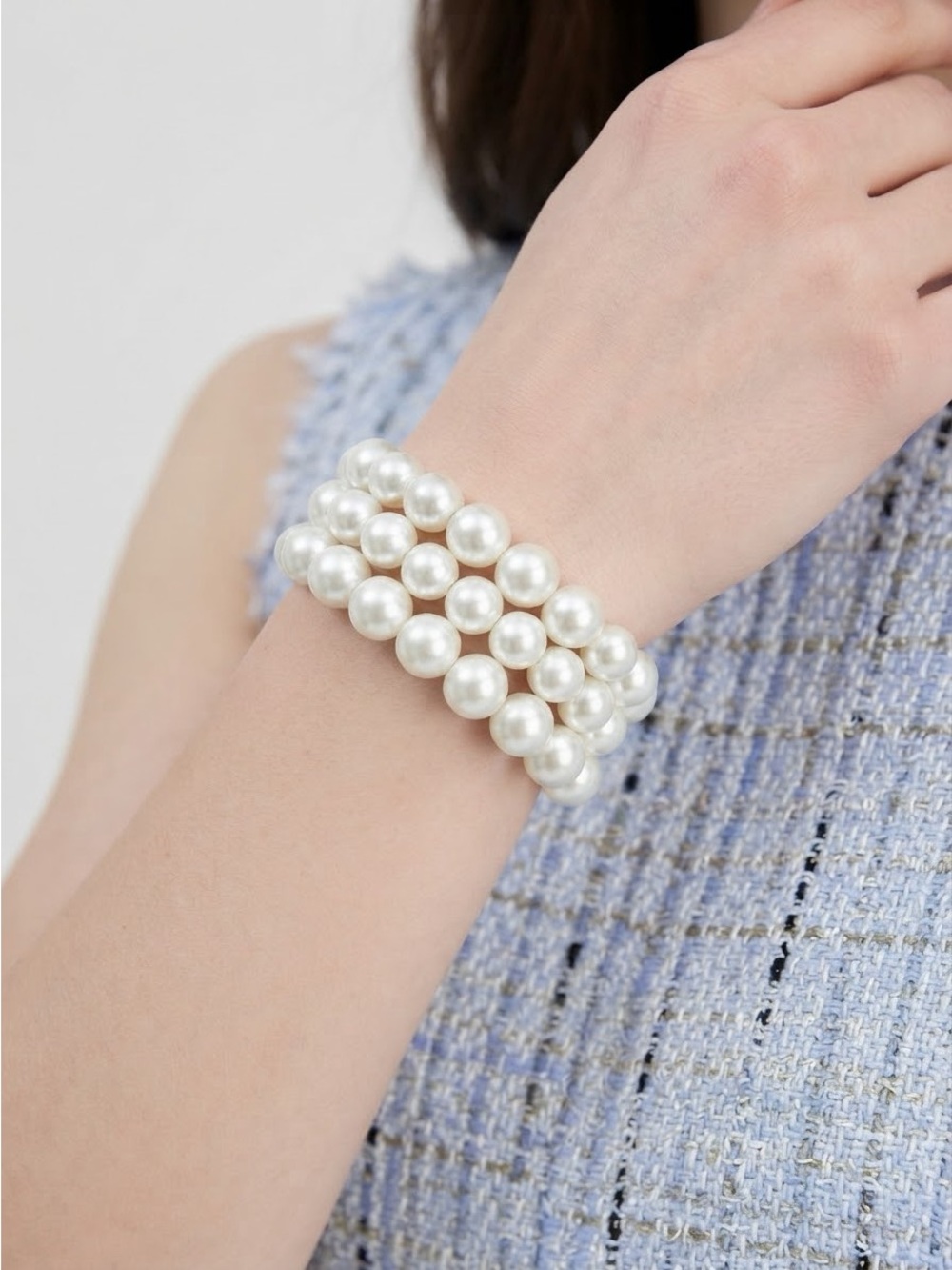 3-Piece White Faux Pearl Stretch Bracelet Set | Bridal Wedding Pearl Jewelry